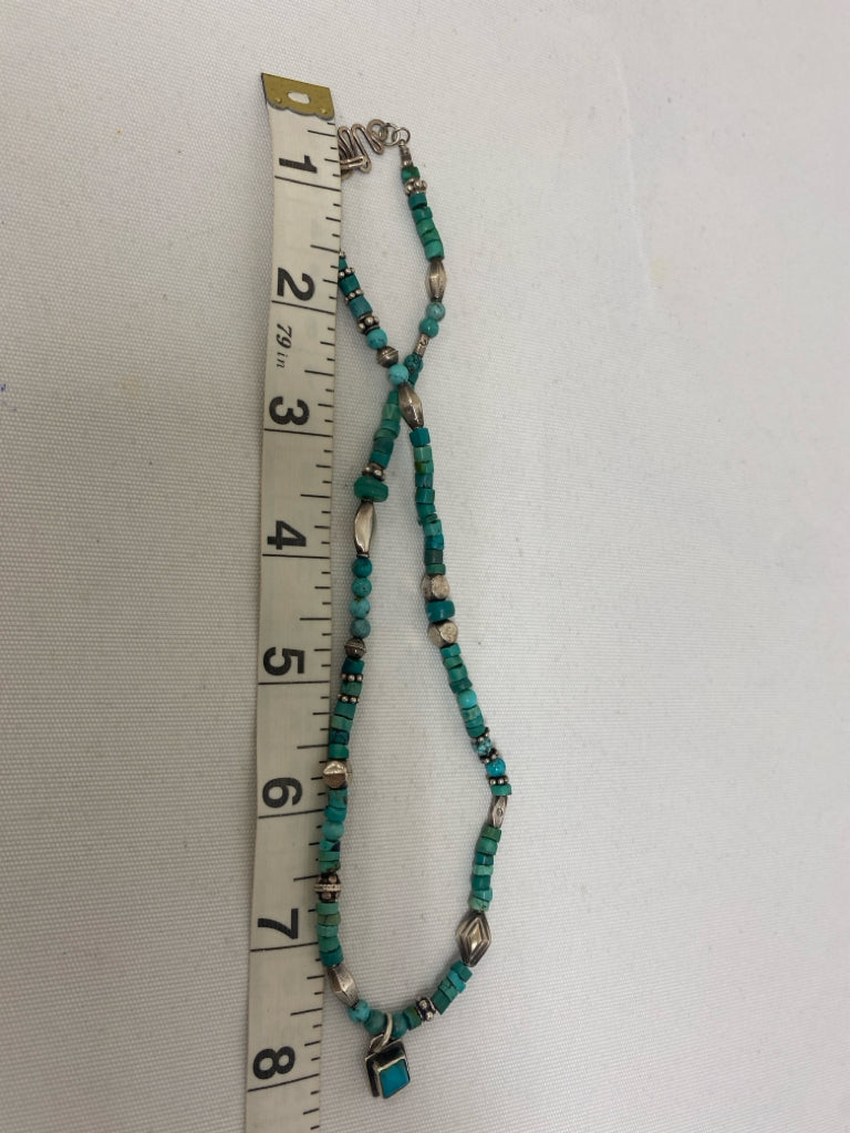 Turquoise Silver Beaded Necklace