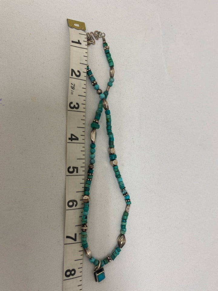 Turquoise Silver Beaded Necklace
