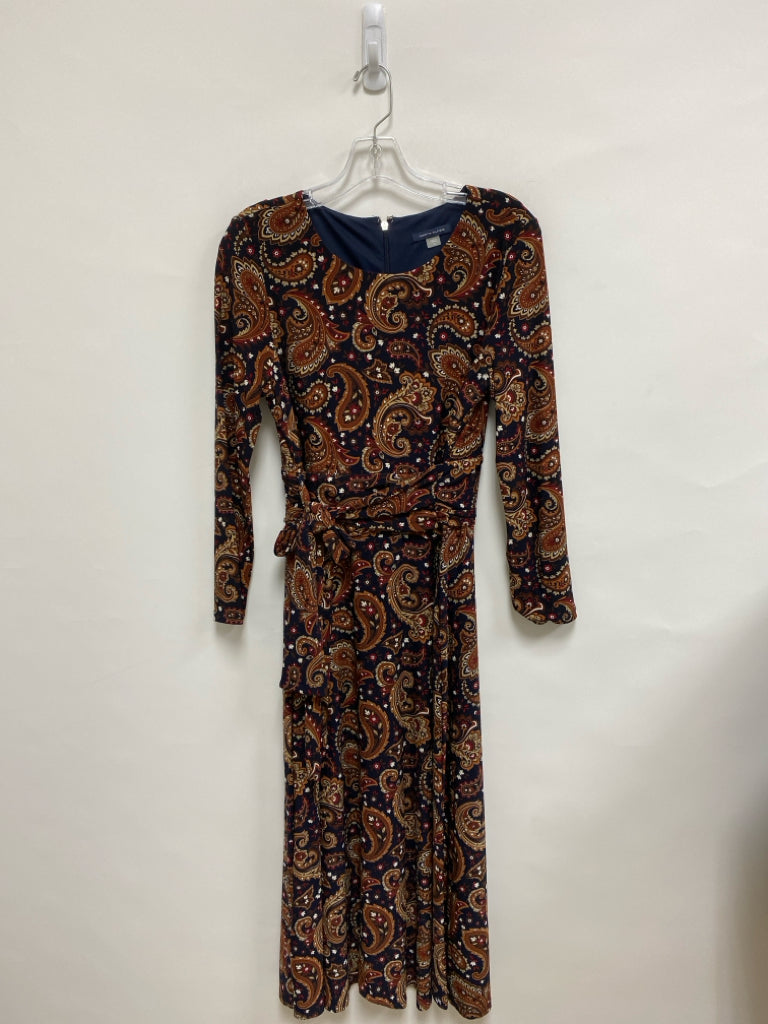 Tommy Hilfiger Size 10 Navy/Red Brown/White Paisley Long Sleeve Ladies Dress
