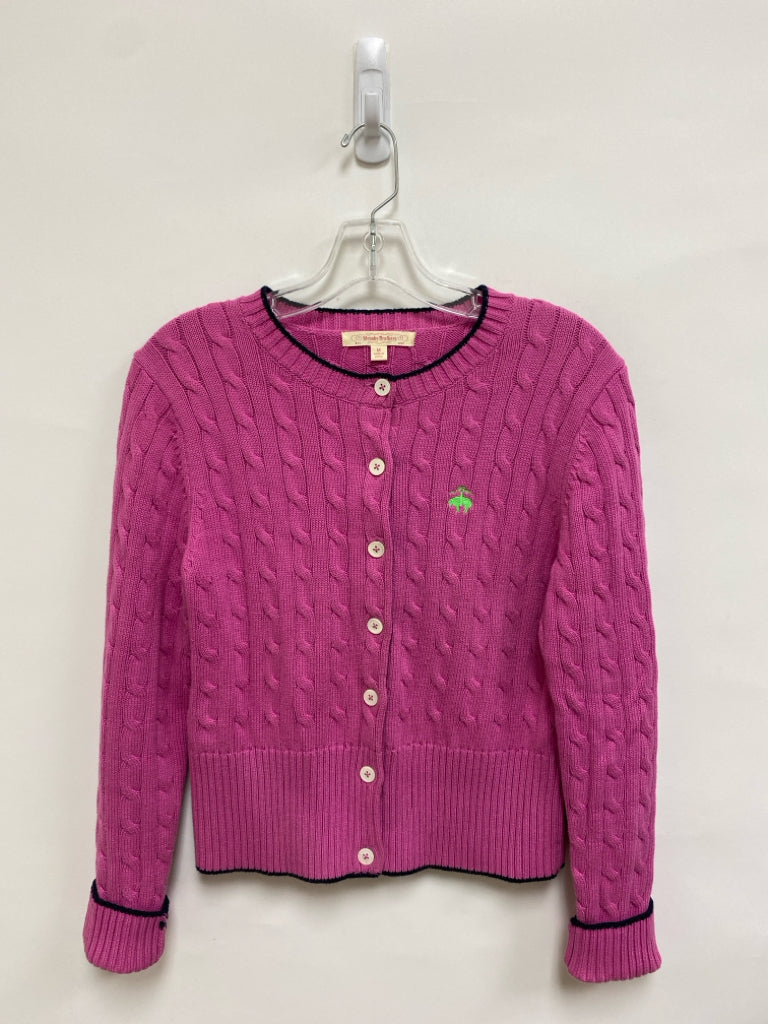 Brooks Brothers Size M Pink Navy Cable Knit Cardigan Cotton Ladies Sweater
