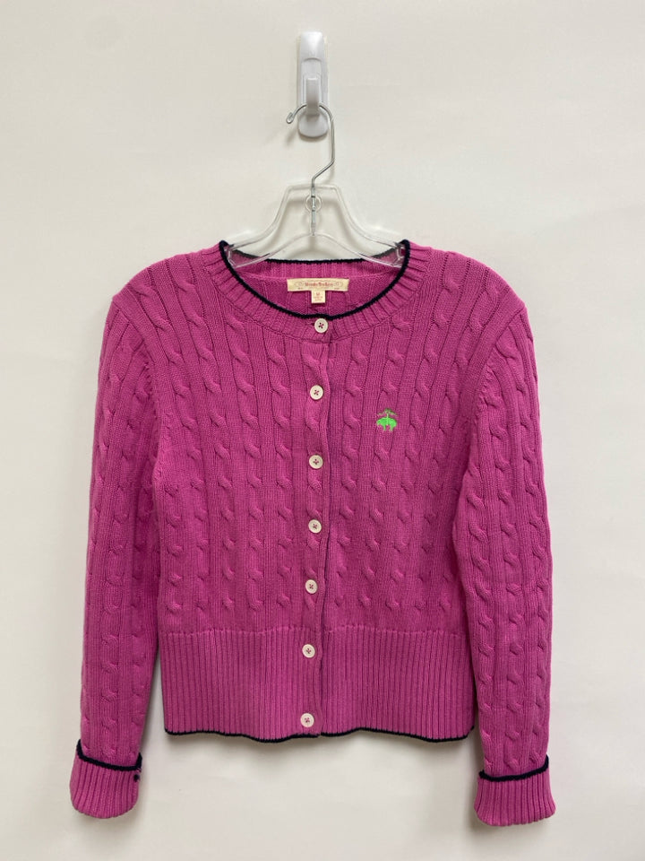 Brooks Brothers Size M Pink Navy Cable Knit Cardigan Cotton Ladies Sweater