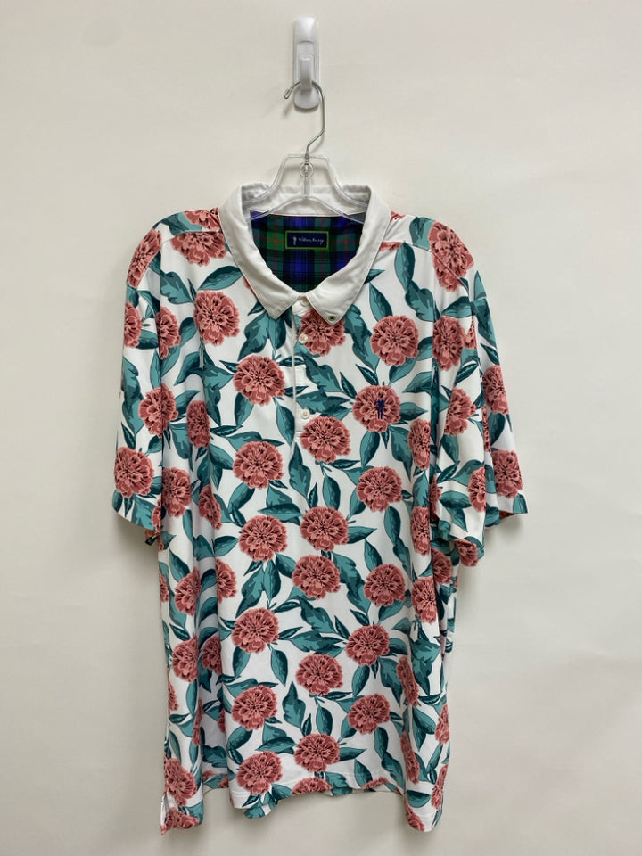 Size XXL White Rose Floral Polo Men&