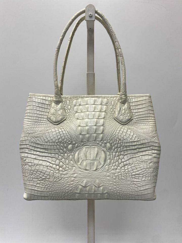 Brahmin White Embossed Leather Handbag