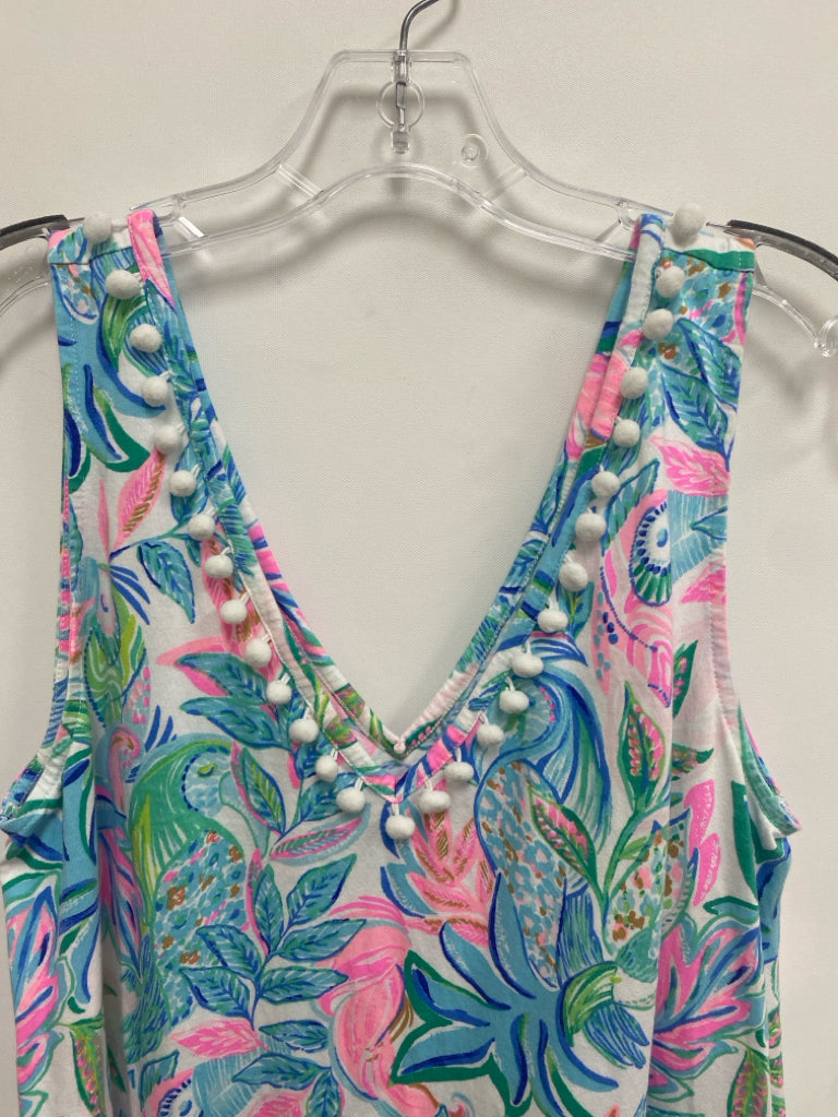 LILLY PULITZER Size L Aqua Pink/Green Tropical Sleeveless Ladies Dress