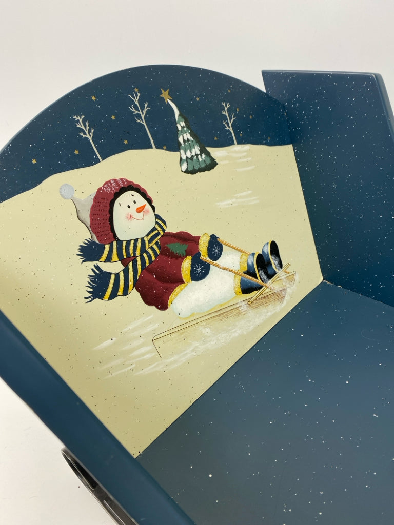 Blue/White Snowman Wood/Metal Christmas