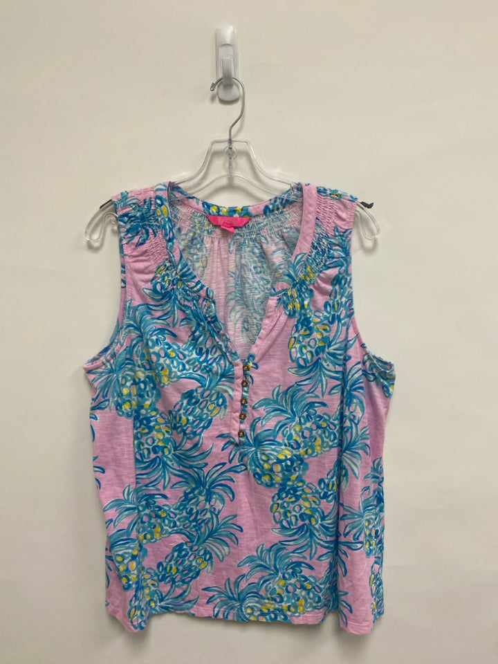 LILLY PULITZER  SIZE  XXL Pink Blue Pineapples Sleeveless Plus Size Top