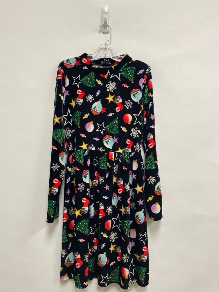 Art Class SIZE 14/16 Black/White Multi Color Christmas Velour Girl&