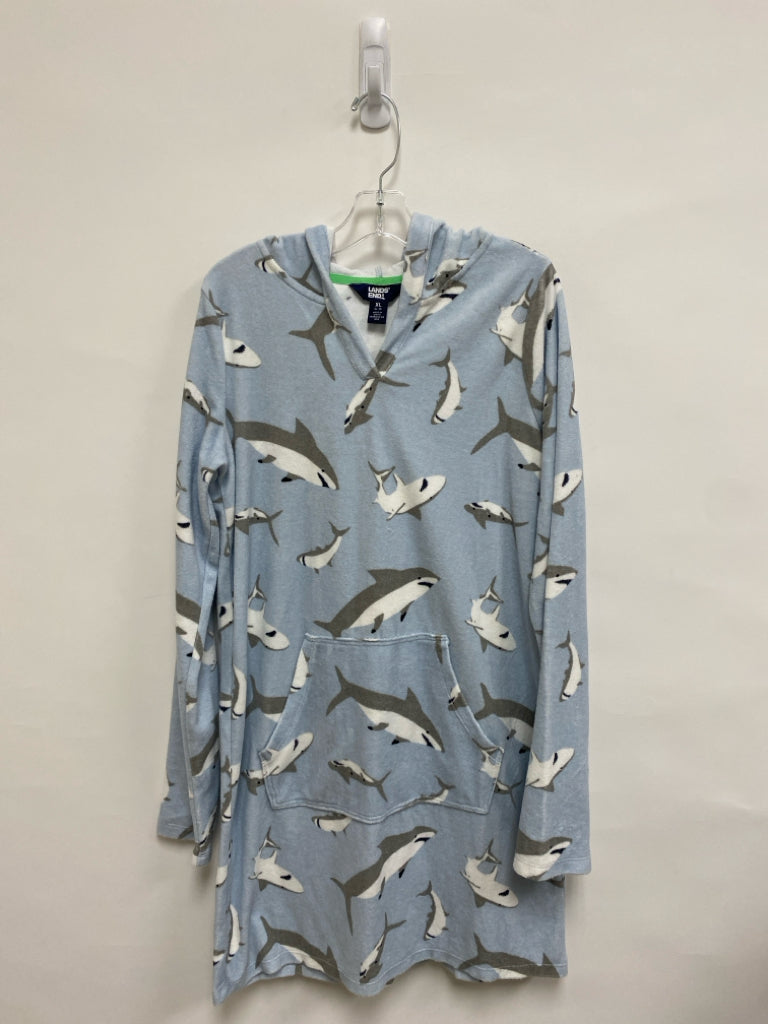 Lands End SIZE 14/16 Powder Blue Gray/White Shark Hooded Girl&