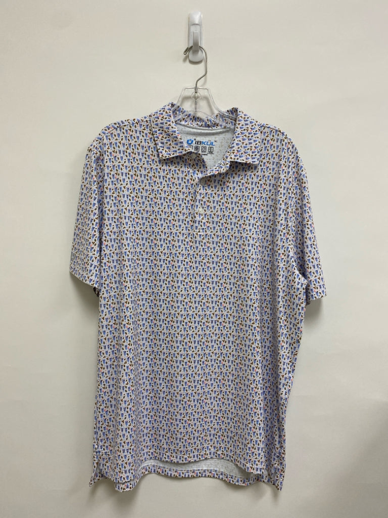 IBKUL Size L White Periwinkle/Multi Print Polo Men&
