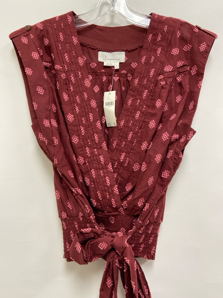 NWT Anthropologie Size M Burgundy Pink Sleeveless Embroidered Ladies Top