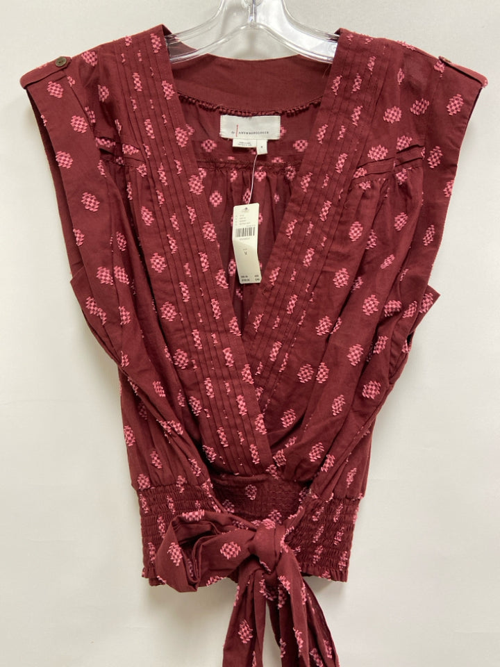 NWT Anthropologie Size M Burgundy Pink Sleeveless Embroidered Ladies Top