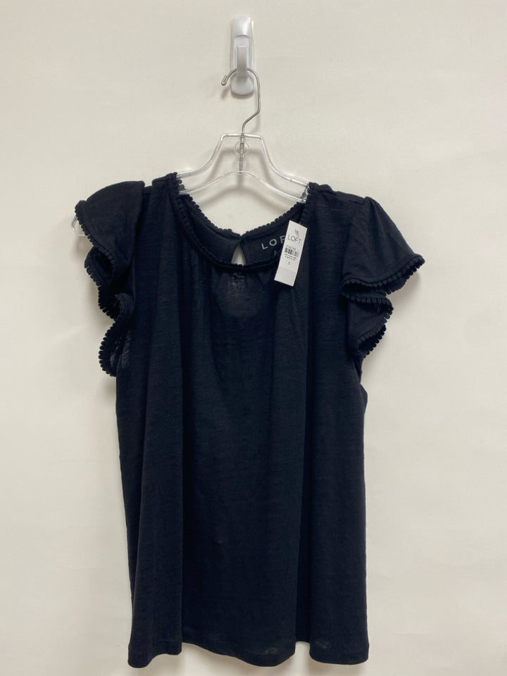 NWT LOFT Size S Black Ruffles Linen Ladies Top
