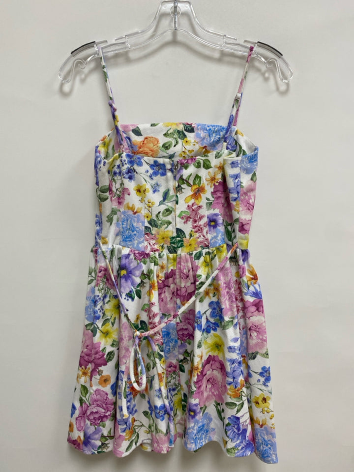 Size S White Multi Color Floral Sleeveless Ladies Dress