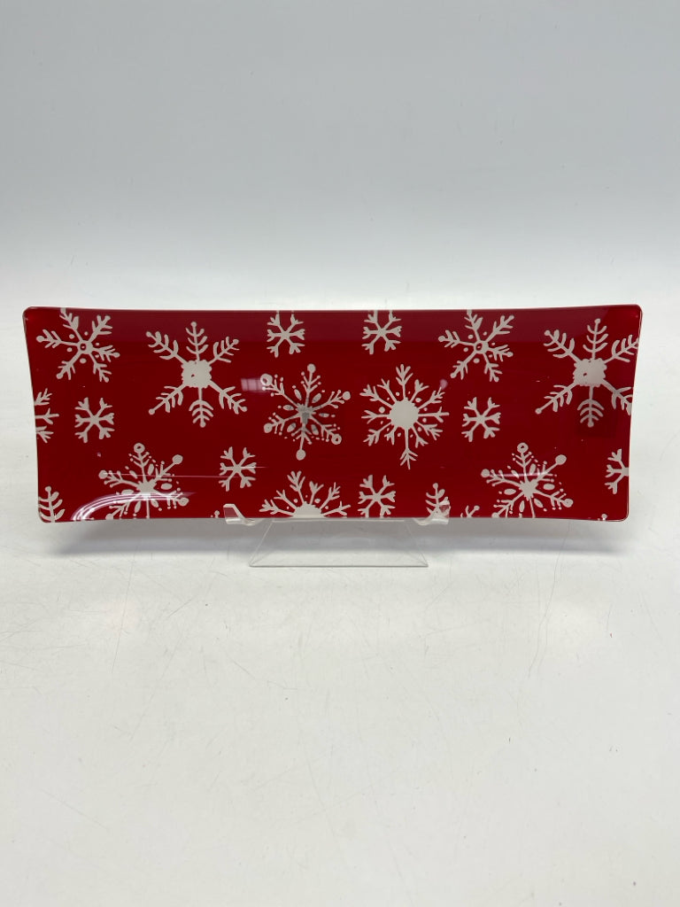 Red White Snowflakes Glass Christmas