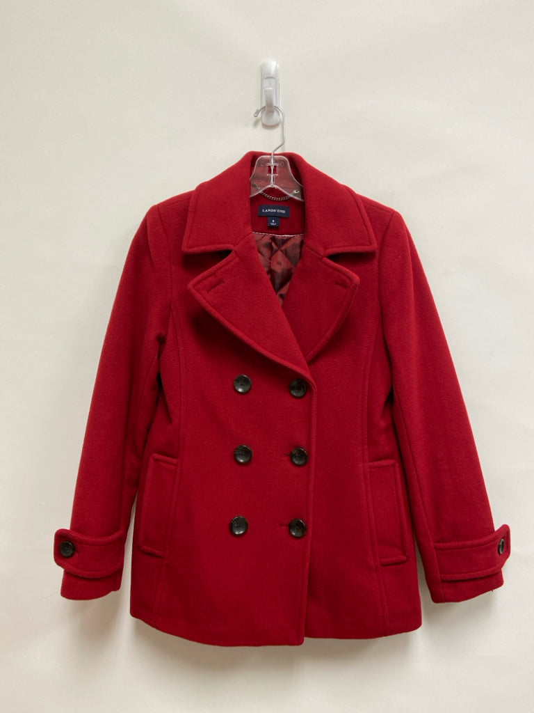 Lands End Size 6 Dark Red Double-Breasted Wool Blend Ladies Jacket