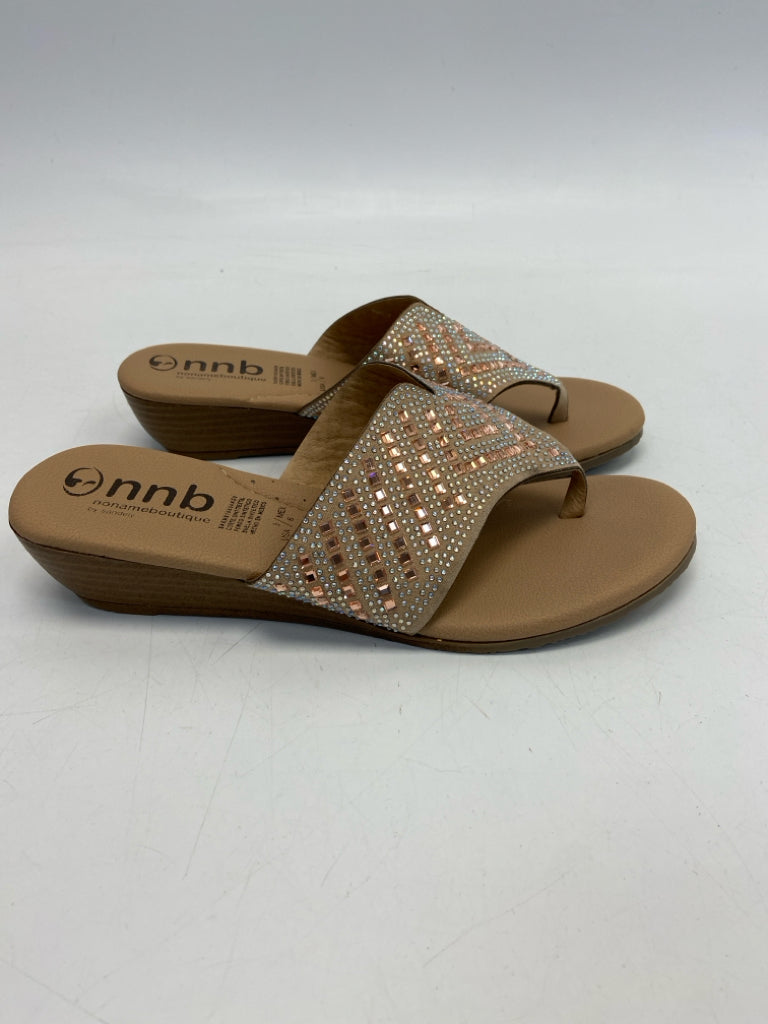 Size 6 Tan Rose Gold Rhinestone(s) Sandals