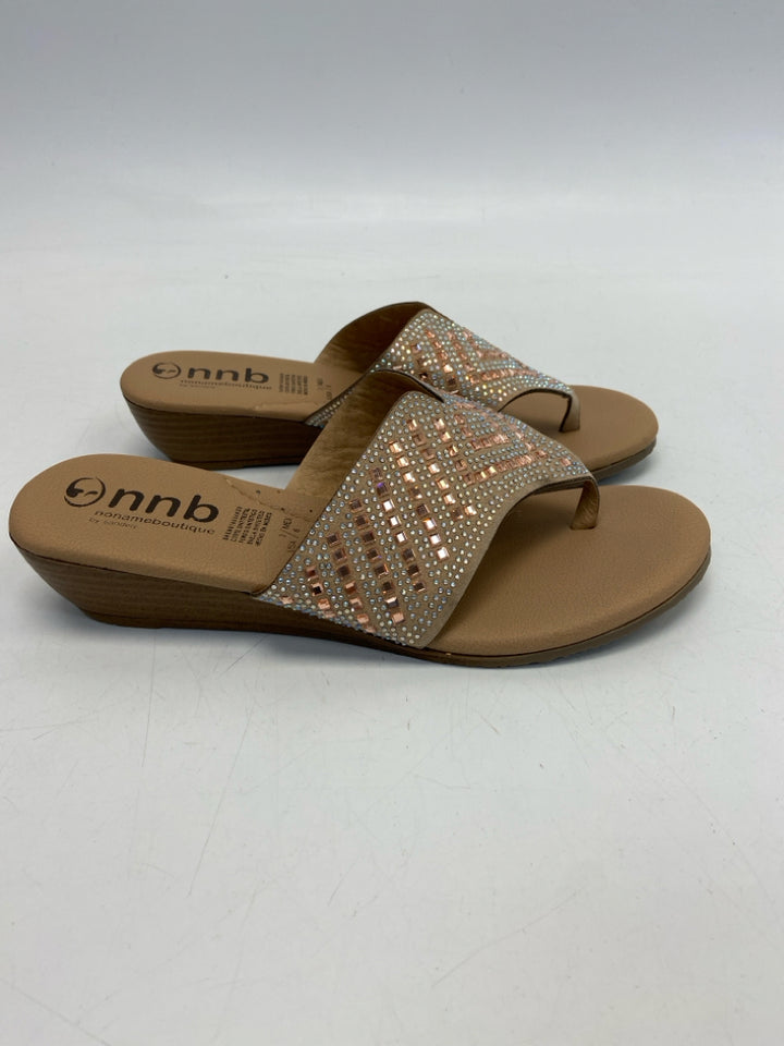 Size 6 Tan Rose Gold Rhinestone(s) Sandals