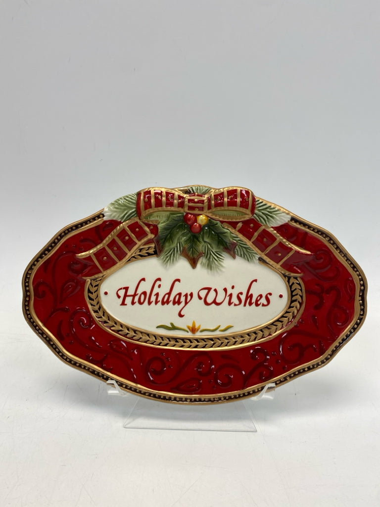 Fitz/Floyd Dark Red Gold/White Bows Christmas