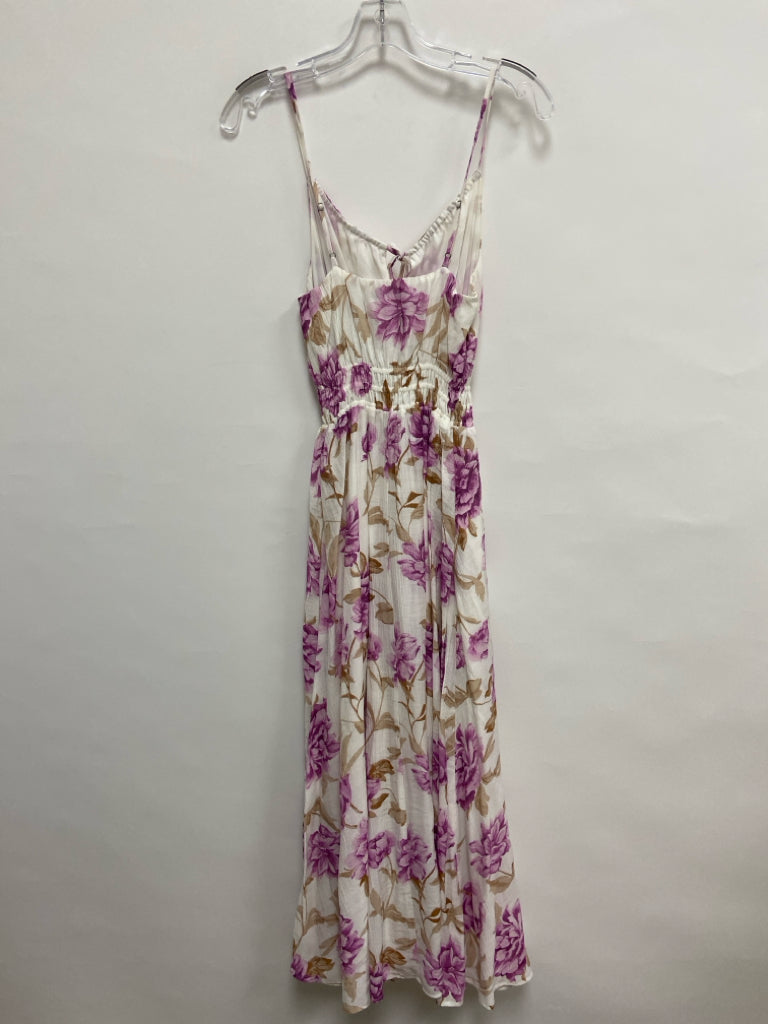 Abercrombie &amp; Fitch Size S White Purple/Brown Flowers Sleeveless Ladies Dress