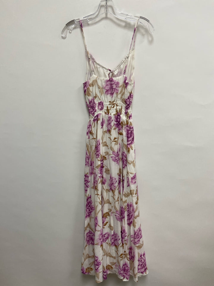 Abercrombie &amp; Fitch Size S White Purple/Brown Flowers Sleeveless Ladies Dress
