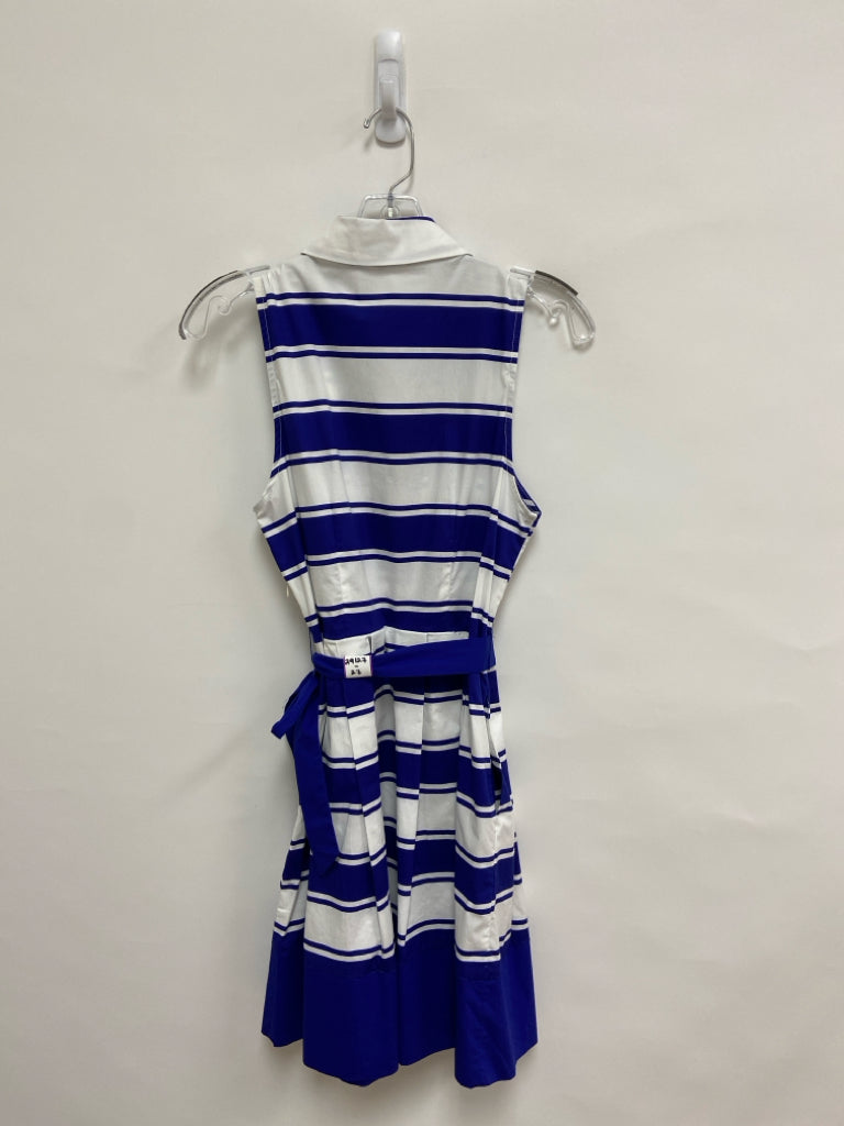 MILLY Size 6 White Blue Striped Sleeveless Ladies Dress