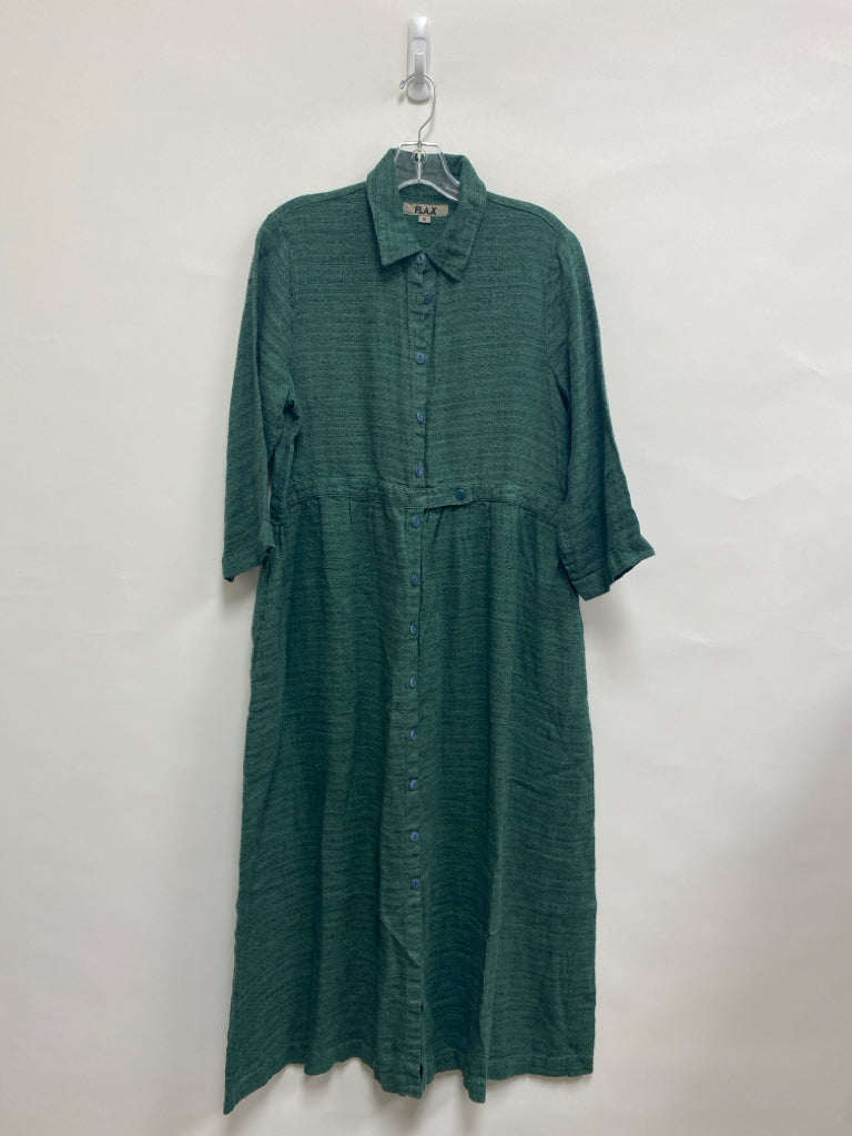 NWT Flax Size S Green/Black Streaked Button Up Linen Ladies Dress