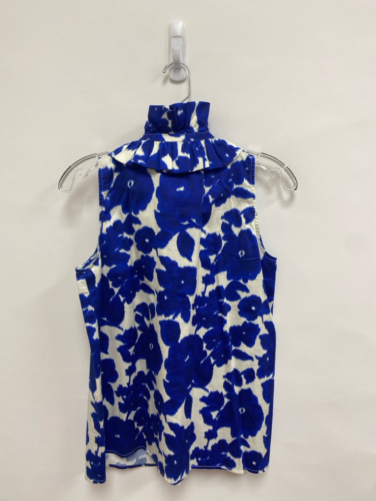 TUCKERNUCK Size S Royal Blue/White Floral Sleeveless Ladies Top