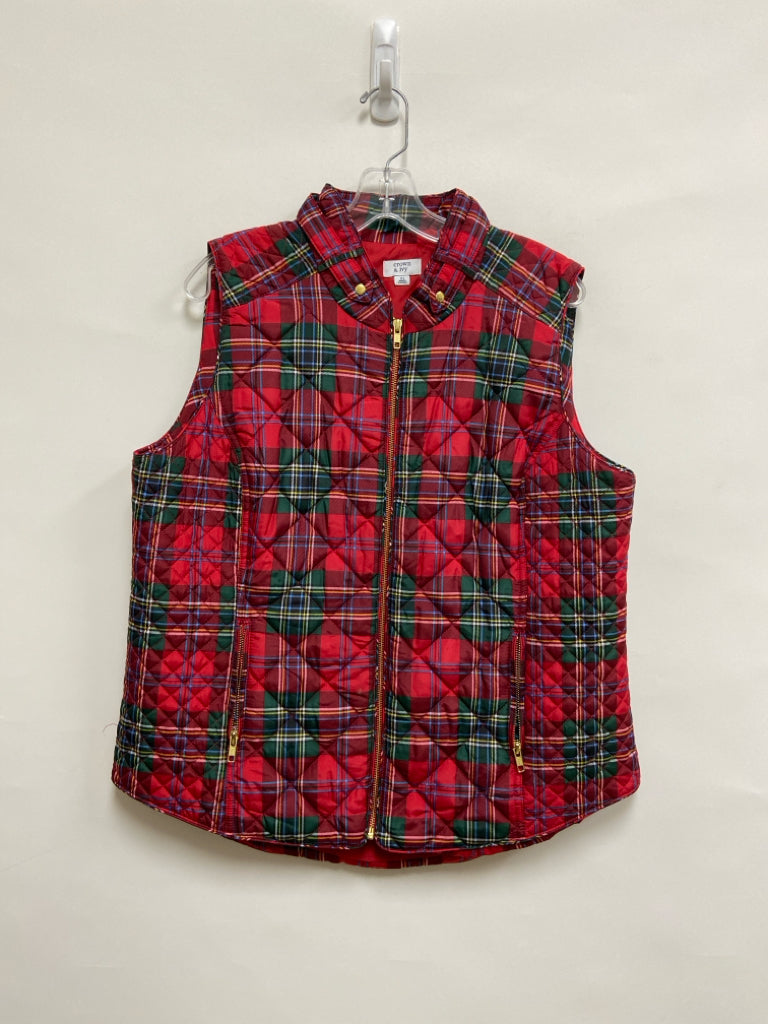 Crown &amp; Ivy Size XL Red Green/Multi Plaid Quilted Ladies Vest