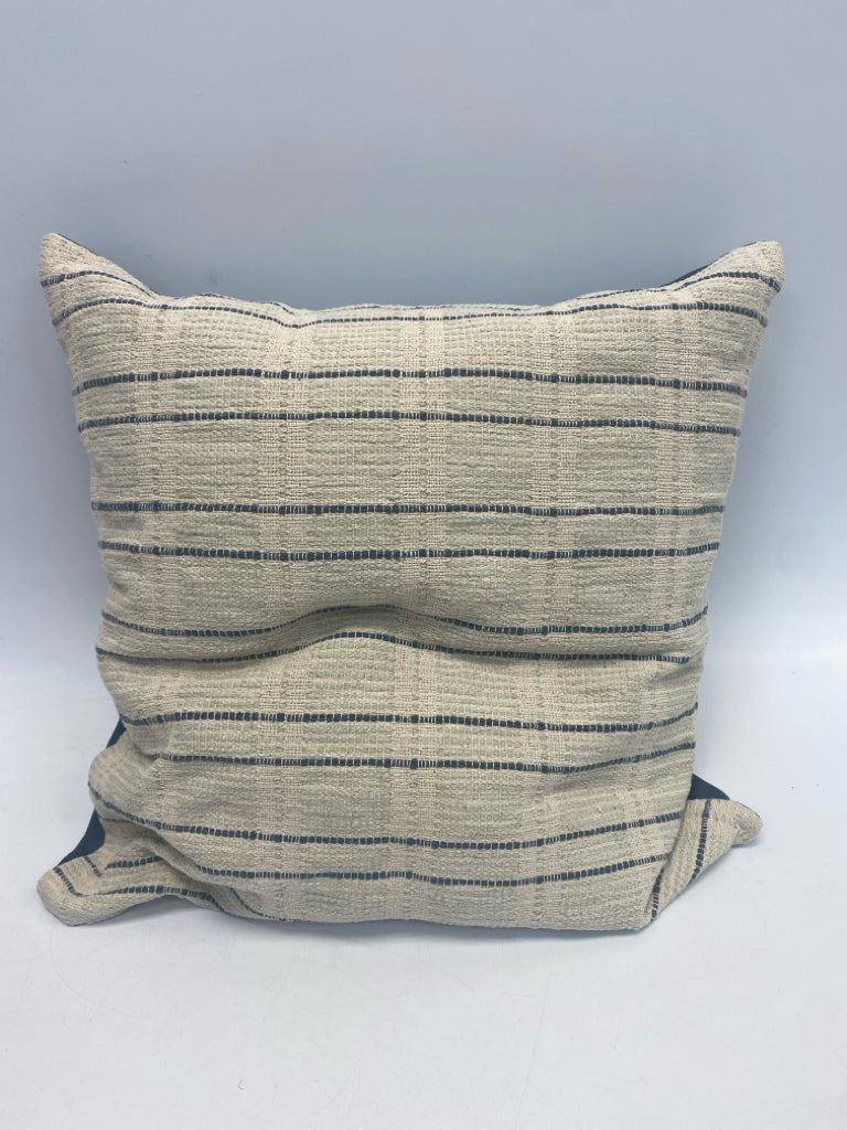 Natural Slate Blue Striped Pillow