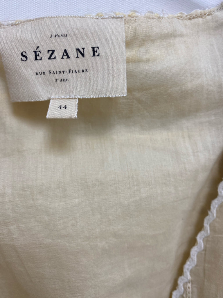 SEZANE Size 14 Cream/Beige White/Tan Patches Eyelet Ladies Dress