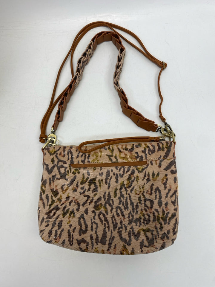 NWT Hobo Blush Brown/Yellow Animal Print Leather Crossbody