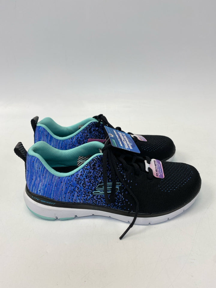 NWT Skechers  Size 7.5 Black Blue Lace-up Sneakers