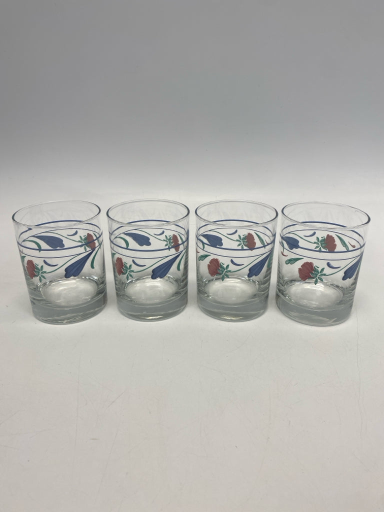 Clear Blue/Red Floral Glassware