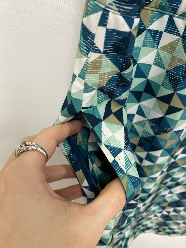 Eddie Bauer Size L Green Navy/White Geometric Sleeveless Ladies Dress