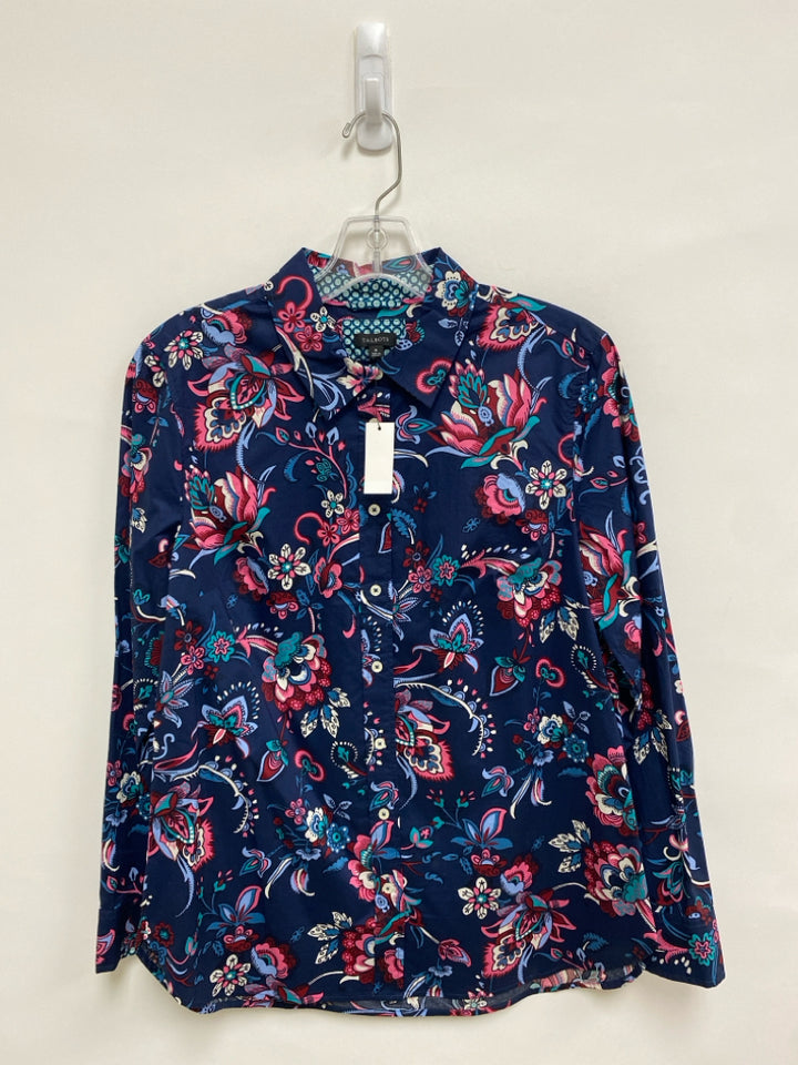 NWT Talbots Size M Navy Pink/White Flowers Ladies Top