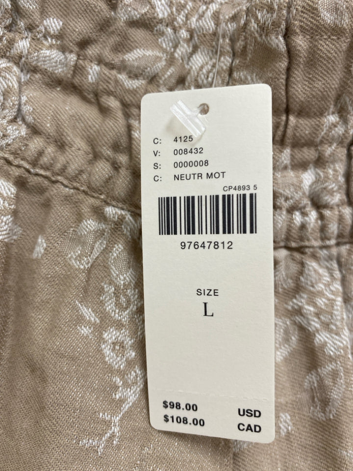 NWT Anthropologie Size L Tan White Flowers Linen Ladies Shorts
