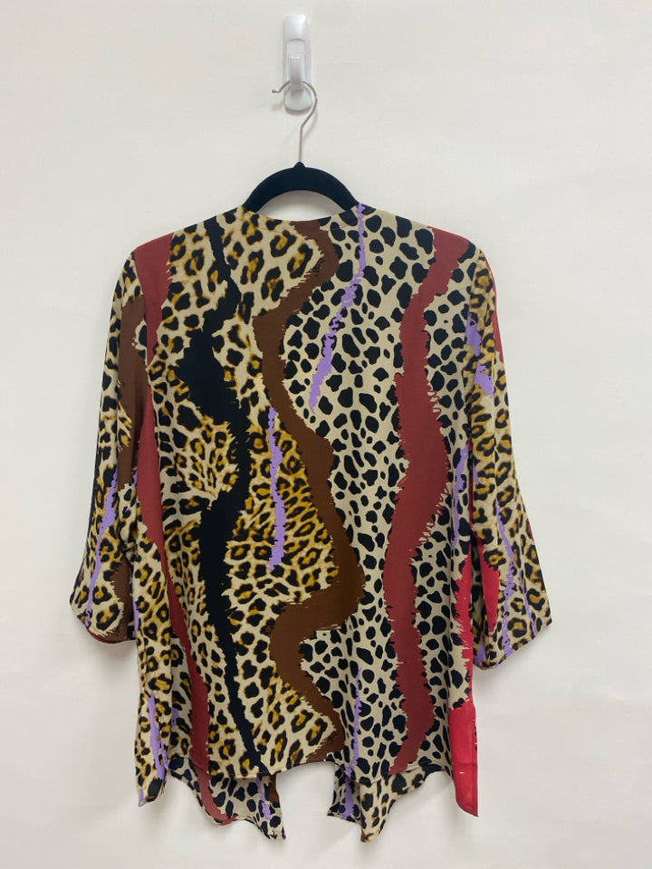 NWT Bob Mackie Size M Beige/Blk Burgundy/Multi Assorted Print Ladies Kimono