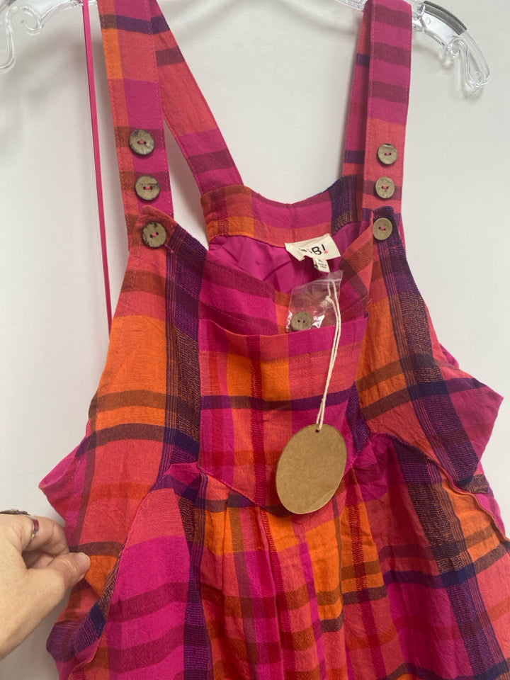 NWT BIBI Size XL Pink Orange/Purple Plaid Ladies Jumpsuit