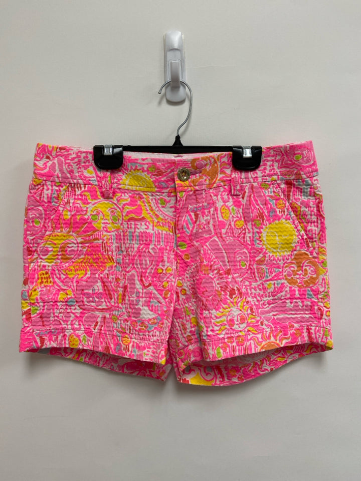 LILLY PULITZER Size 4 Neon Pink White/Yellow Sunburst Ladies Shorts