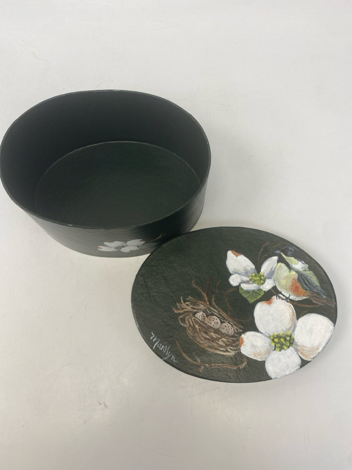 Green White Flowers Paper Box