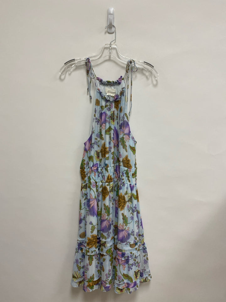 Anthropologie Size M Blue/Tan Purple/Multi Floral Halter Ladies Dress
