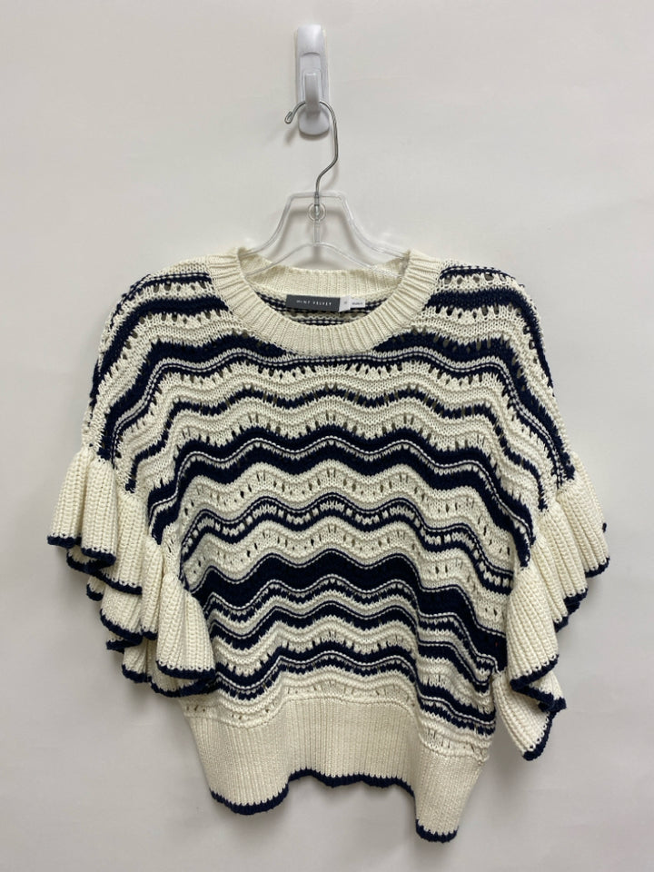 Mint Velvet Size M Cream/Navy Waves Batwing Ladies Sweater