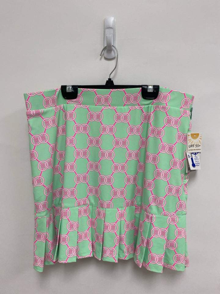 NWT LuLu-B Size L Seafoam/White Neon Pnk Medallion Ladies Skort
