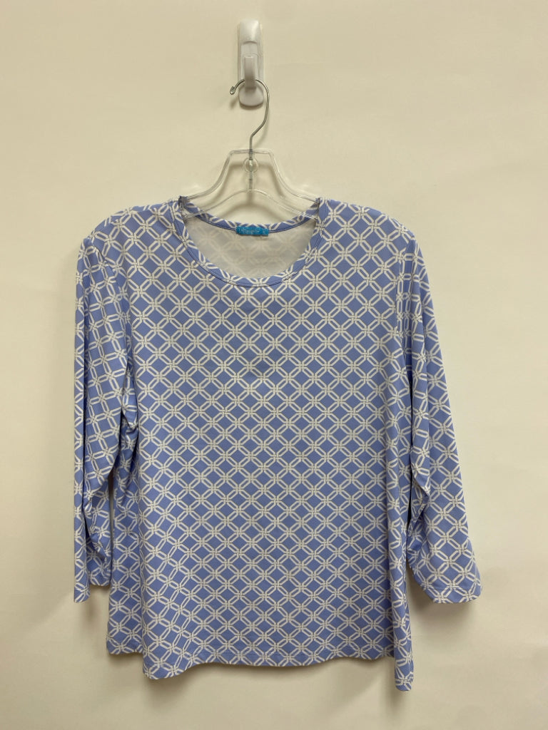 J McLaughlin Size XL Blue White Chainlink Print Ladies Top