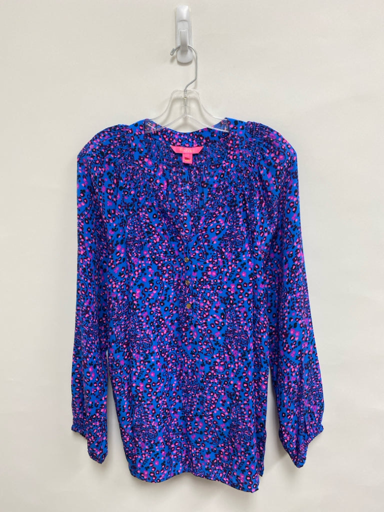LILLY PULITZER Size XL Periwinkle Burgundy/Pink Dots Silicone Ladies Top