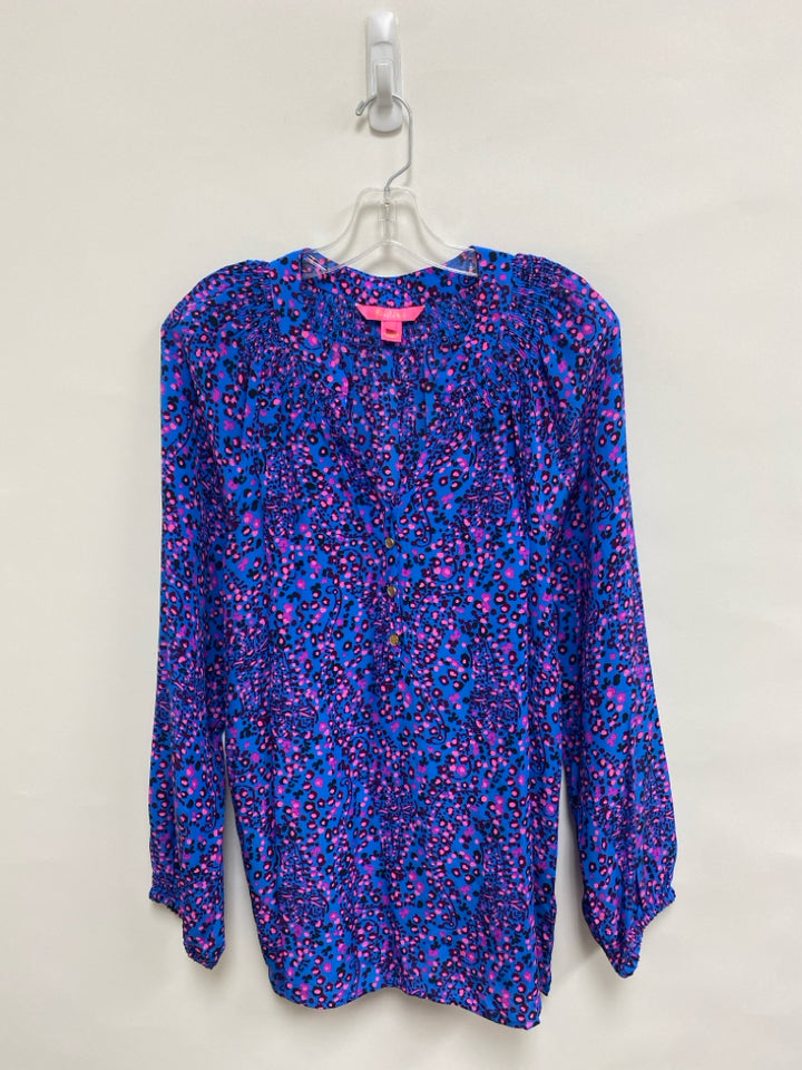 LILLY PULITZER Size XL Periwinkle Burgundy/Pink Dots Silicone Ladies Top