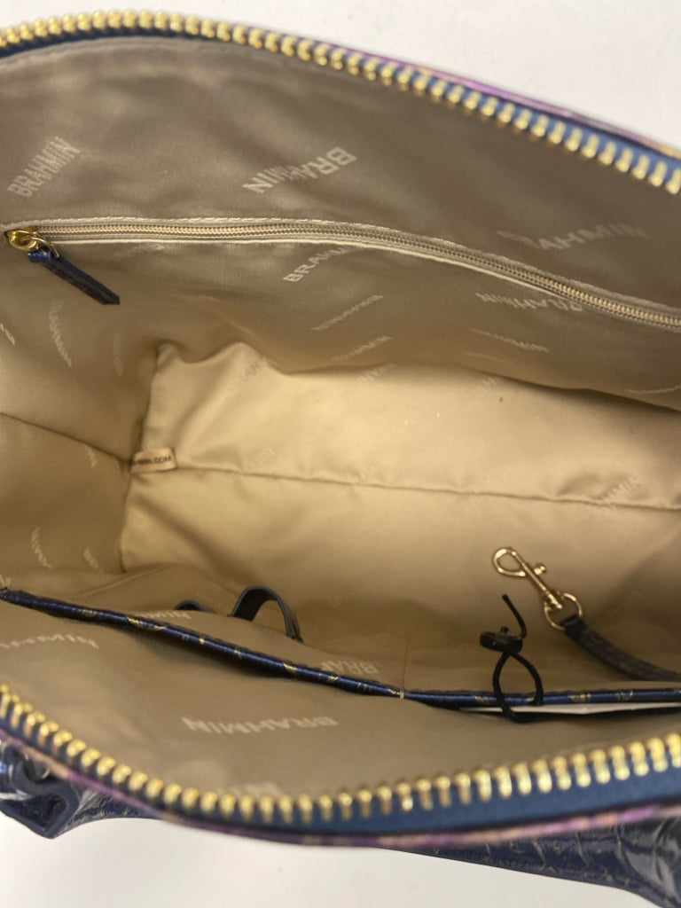 Brahmin Blue Purple Embossed Leather Handbag