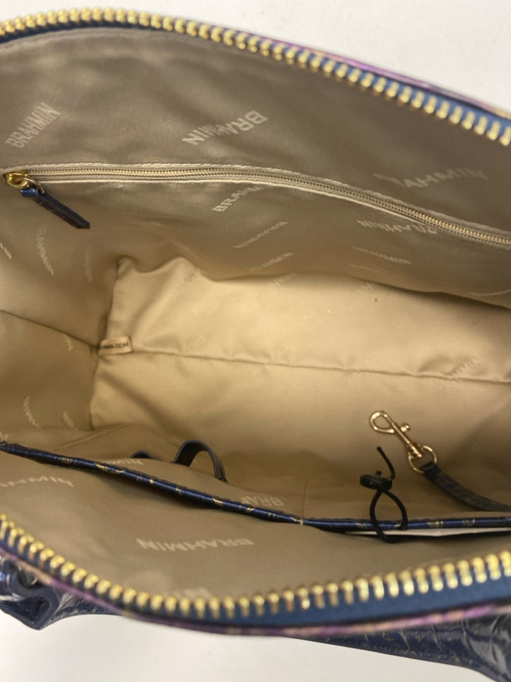 Brahmin Blue Purple Embossed Leather Handbag
