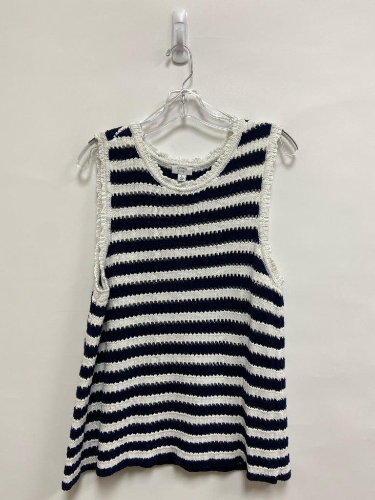 Crown &amp; Ivy Size L White/Navy Stripes Sleeveless Ladies Sweater