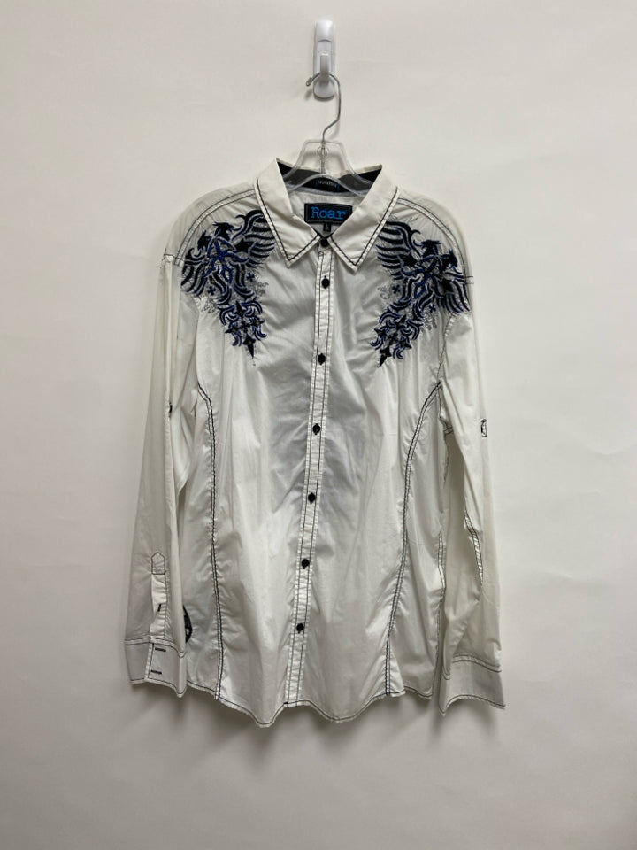 Roar Brand Size 2X White Black/Blue Embroidered Men&
